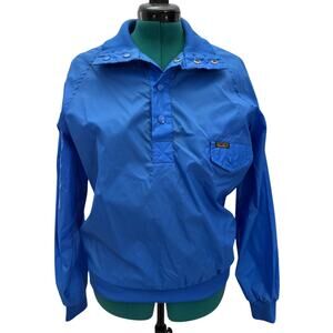 Eddie Bauer Vintage Blue Nylon Pullover Windbreaker Size S Ribbed Cuffs & Collar